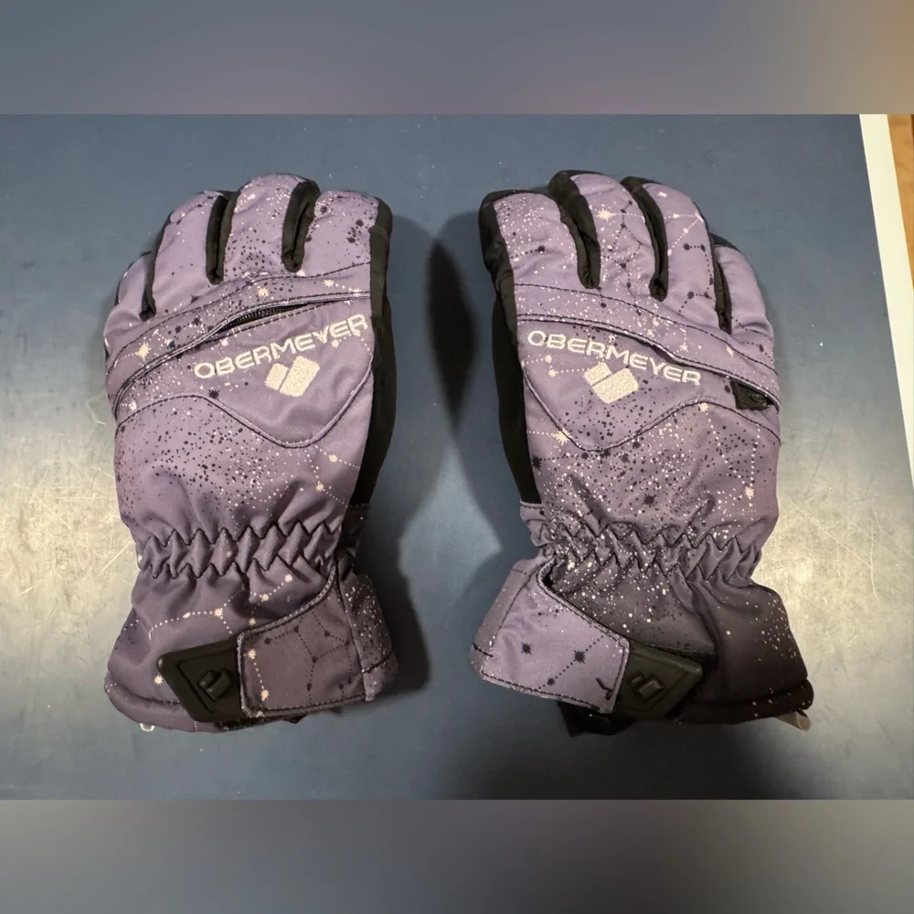 Obermeyer Kids Winter Ski Gloves – Purple Galaxy Print – Warm & Waterproof